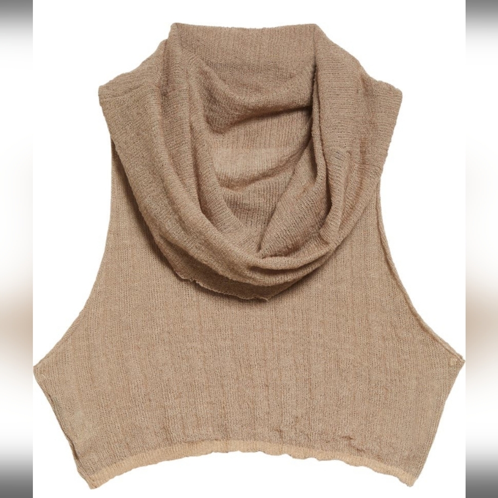 Wool Caril Pleat Neck Sleeveless Linen Blend Sweater ECRU, Size X-Small - Picture 2 of 4